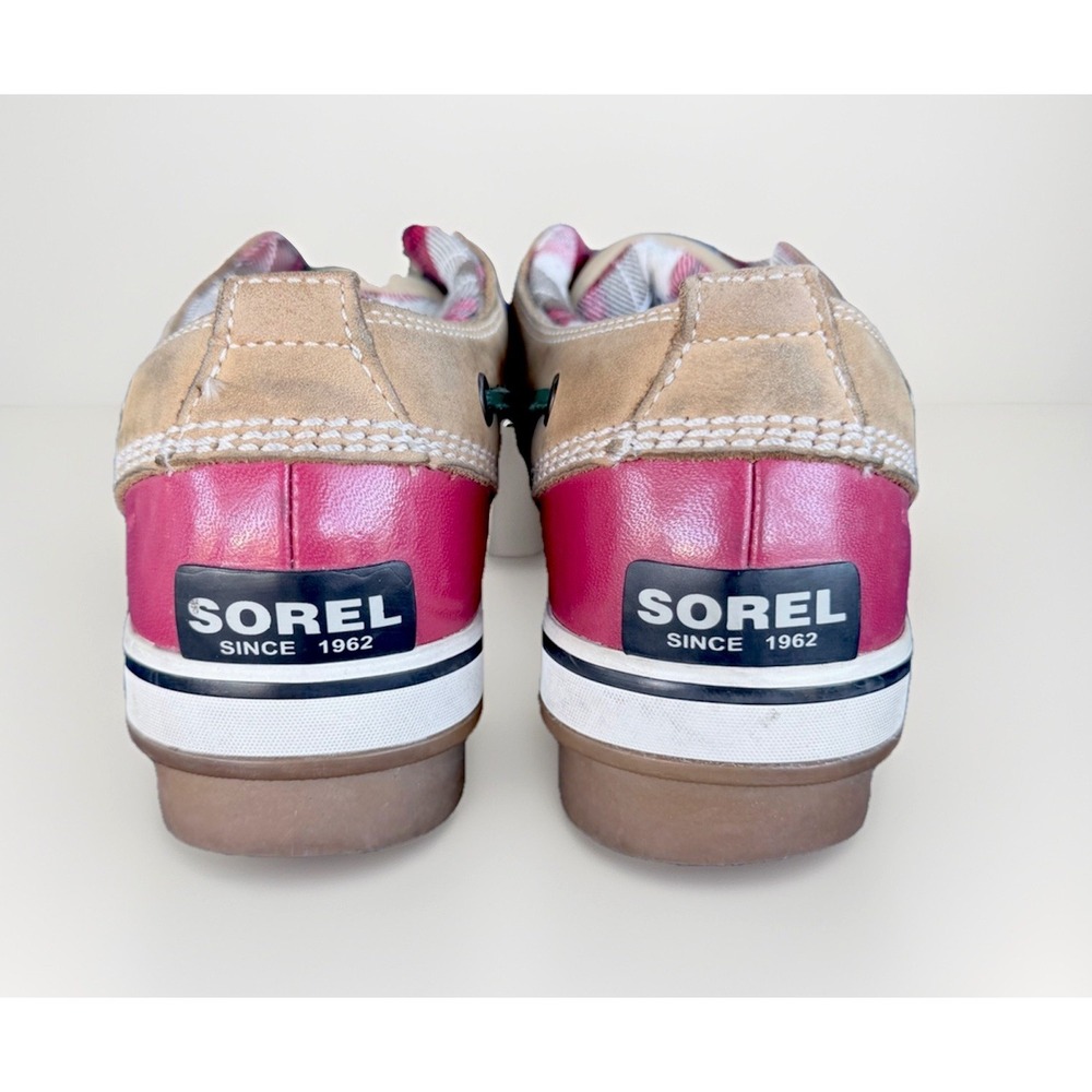 Sorel Boots Womens 7 Waterproof Leather Canvas Red Tan Leather Lace Up Hiking - Picture 6 of 10